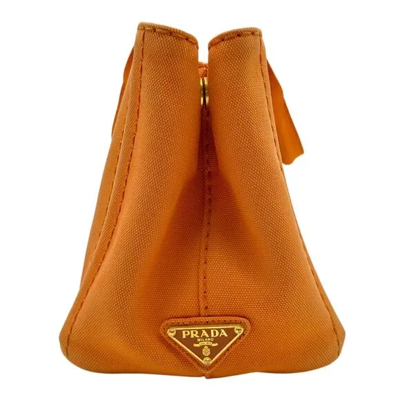Prada Orange Canvas Small Canapa Tote Bag - Picture 6 of 10